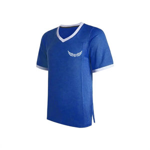 Blue V-Neck Jersey With Logo Embroidery Breathable <b>Mesh</b> <b>Short</b> Sleeve Unisex Adult Sports Apparel - Product Image 1