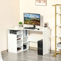 Mesa de esquina para el hogar, muebles de oficina, escritorio de ordenador con estantes, fabricante de PC en forma de L plano multiusos, caja de cartón de madera barata