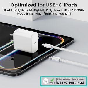 Chargeur USB C 20W avec câble tressé pour iPad Pro Air Mini Tablet PD, charge rapide, blanc - Product Image 2