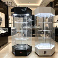 Vitrine de présentation en acrylique pour couteaux avec éclairage LED pour magasin de détail, vitrine rotative à 360 degrés en acrylique