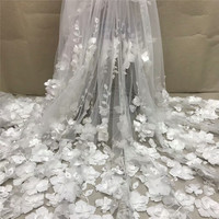 Tissus en dentelle nigériane rose de haute qualité 2021 avec broderie en maille et appliques florales 3D en tulle pour mariée