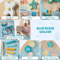 Marche-bébé en bois sur le thème de l'océan, marche-bébé en bois avec roues, centre d'activités pour passer du siège à la position debout, jouet à pousser pour les tout-petits KT1124
