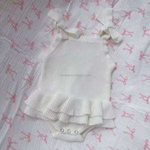 Mono de punto sin mangas con lazo en el hombro y volantes en la cintura para bebé recién nacida, estilo bailarina, para bautizo, de verano - Product Image 4