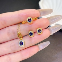 Hot Sale Good Price 925 Sterling Silver Natural Sapphire Jewelry Set 4x5mm Certified Luxury Fashion Wedding Engagement OEM ODM