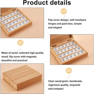 Étui de plateau de <span class=keywords><strong>palette</strong></span> de peinture aquarelle <span class=keywords><strong>en</strong></span> bois avec 24 pièces grilles de demi-casseroles lavables blanches fournitures d'art professionnelles pour les voyages d'artistes - Product Image 5
