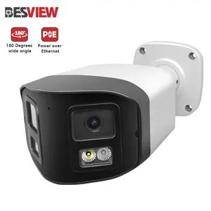 4MP Dual Lens 180 Degree Panoramic Hik Compatible IP PoE Security Camera ColorVu IP66 2 Way Audio Outdoor CCTV Bullet Camera