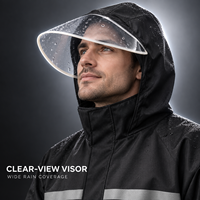 Manteau de pluie long noir réfléchissant, imperméable, coupe-vent, durable, avec visière transparente et capuche, pour moto, cyclisme, trajets quotidiens, activités de plein air, personnalisé pour adulte