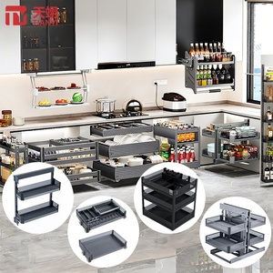 TIANYI Modern <b>Kitchen</b> Cabinet Accessories Double Layer Aluminium Electric Lift Pull-Down Organizer Large Capacity <b>Drawer</b> Basket - Product Image 1
