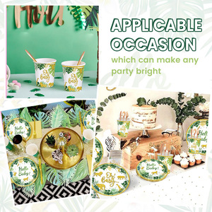 Kit de fête de naissance YOUNIKE sur le thème de la jungle tropicale, vaisselle jetable, assiettes, gobelets, serviettes, fourchettes, couteaux, cuillères - Product Image 3