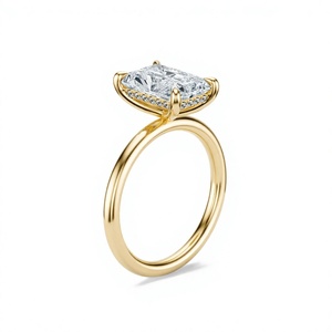Anillo de Compromiso de Oro de 14K con Diamante Radiante de Laboratorio de 4 Quilates, Anillo de Boda Sencillo y Solitario de Lujo - Product Image 3