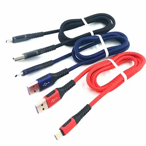 Kabel isi daya data isi daya Super cepat 5A QC4.0 kabel pengisi daya flash kepang cocok untuk Huawei p30pro Honor mate20