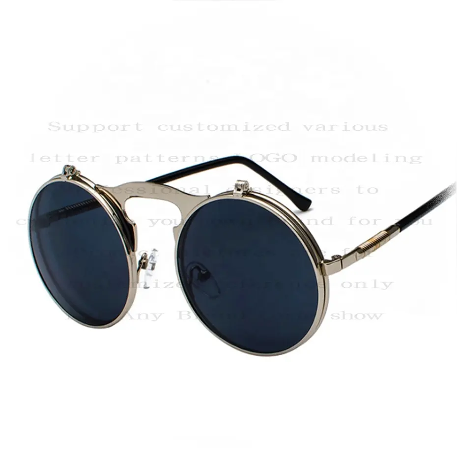 NEW Custom Vintage Steampunk Style Metal Round Black Clip On UV400 Protection Sun Glasses Shade Sunglasses For Men Women