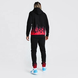 Ensemble de survêtement personnalisé 2026 – Sweat à capuche zippé 1/4 et pantalon de jogging imprimé flamme – Tenue décontractée deux pièces ajustée pour <span class=keywords><strong>homme</strong></span> - Product Image 4