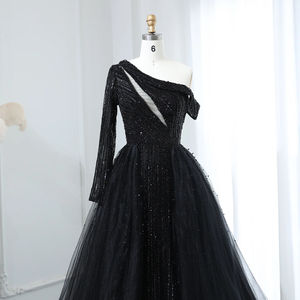 Jancember SZ161 Elegant One Shoulder Beige Vestidos de noche con sobrefalda - Product Image 6