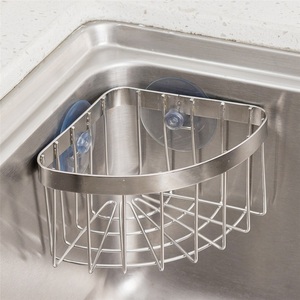 304 Stainless Steel Modern Kitchen Sink Corner Storage <b>Basket</b> with Suction Cup Rack for Hotel Use - Product Image 4
