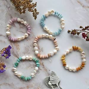 Pulsera Elástica con Cuentas <span class=keywords><strong>para</strong></span> Mujer en Piedra Preciosa y Perla Pulsera Elástica de Piedras Auténticas y Perlas Cultivadas al por Mayor - Product Image 2