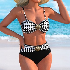 Maillot de bain deux pièces imprimé pour femmes, avec coussinets de soutien-gorge, haut à col licou, bikini de plage, motif floral sexy, S M L XL - Product Image 4