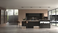 Poignées de cuisine motorisées avec robinet pour appartement, design modulaire moderne, plan de travail en quartz artificiel