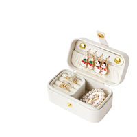 Boîte à bijoux mignonne, portable, en tissu, pour voyager, petite boîte de rangement pour bijoux beige, pour bagues, boucles d'oreilles, colliers, cadeaux