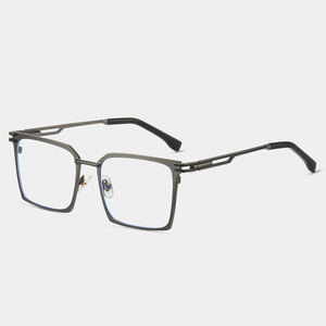 Nueva moda de lujo para hombres gafas primavera bisagra <span class=keywords><strong>Optica</strong></span> 2025 aleación cuadrada bloqueador de luz geométrico azul negro plata ordenador sólido - Product Image 1