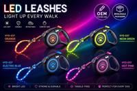 Laisse rétractable automatique pour chien avec barre lumineuse LED intégrée, sangle réfléchissante et contrôle de frein pour promenades nocturnes et voyages avec les chiens