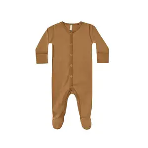 Romper quần áo dài tay áo bé Rompers bán buôn trống Overalls trắng đan dây kéo OEM/ODM chất lượng tốt Pima bông bé Romper