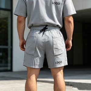 Conjunto de 500g para hombre, superventas, con camiseta de cuello redondo con relieve, ropa casual de verano, tejido de punto, 100% algodón, color liso, conjunto de dos piezas para hombre - Product Image 4