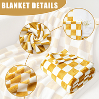Couverture en flanelle à carreaux jaunes et blancs, couverture en plaid luxueuse et douce, couverture en polaire respirante pour toutes les saisons, pour la maison et le bureau