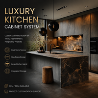 Meubles de cuisine modernes, îlot avec plan de travail en pierre noire, design minimaliste pour maison de luxe