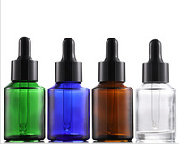 Bouteilles en verre transparent, avec pipette opée et capuchon en aluminium doré, épaules inclinées, ambre, vert, bleu, 15ml, 30ml, 60ml, 100ml, 120ml