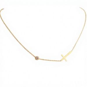 Minimalist Trendy Tiny Cross Design 14K Gold Plated Stainless Steel Crystal Rhinestone <b>Pendant</b> Necklace Children's Women's - Product Image 2