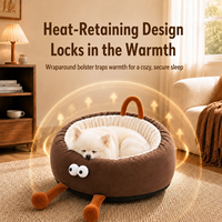 Coussin pour chien en flanelle d'hiver, confortable et rond, avec coussin amovible et lavable, design mignon à grands yeux, pour chiens et chats de petite et moyenne taille