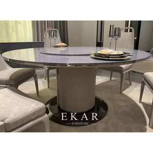 Modern Luxury Furniture <strong>Kitchen</strong> Table <strong>Set</strong> 4 Chairs Top Round <strong>Corner</strong> Stainless Steel Marble <strong>Dining</strong> Table <strong>Set</strong> - Product Image 2