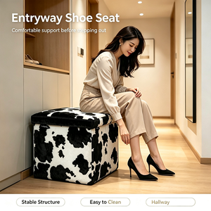 Cubo de Almacenamiento Plegable con Estampado de Vaca, Banco para Zapatos y Caja Organizadora de Juguetes de Gran Capacidad - Product Image 5