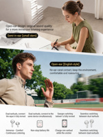 Nouveau design Écouteurs sans fil 2-en-1 à clipser ouvert et semi-intra-auriculaires avec traduction IA, écouteurs de sport Bluetooth