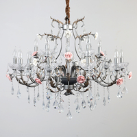 Suspension d'intérieur de luxe romantique Design floral plafonnier en verre salon décor de mariage lustre en cristal bougie