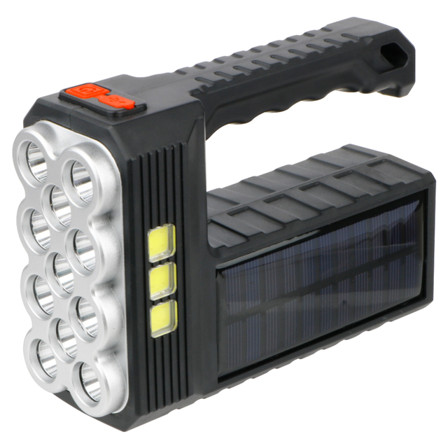 Rechargeable Spotlight LED Handheld Flashlight Solar Powered IP65 Waterproof Searchlight for Fishing Camping