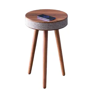 Haut-parleur Hifi sans fil, chargeur multifonction avec trois pieds, forme ronde en bois, Table basse intelligente,