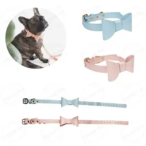 Luxury Pet Bow Tie Collar Leash Set Adjustable Firm No Pull Dog Leash Collar