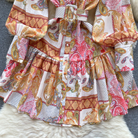 Robe imprimée personnalisée robe jupe courte princesse à manches longues lanterne à la taille pour femmes
