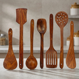 Ensemble de couverts en bois vintage, accessoires de cuisine pour fêtes, cuillère, couteau à dessert, fourchette, imprimé logo, passe au lave-vaisselle, durable, écoresponsable - Product Image 1