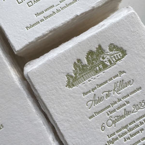 Ensemble d'invitations de mariage faites à la main avec bords festonnés, impression vanille, logo personnalisé, papier pur coton élégant et luxueux - Product Image 3