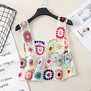 Fait à la main <span class=keywords><strong>au</strong></span> <span class=keywords><strong>crochet</strong></span> mamie carré été extérieur bohême évidé col carré femmes Sexy <span class=keywords><strong>gilet</strong></span> Cool débardeurs hauts - Product Image 6
