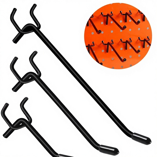 60PCS Assorted Metal Peg Hooks, Black Powder Coated 2/4/6 Inch Pegboard Wall Hooks for 1/4" Pegboard Retail Display Organizer