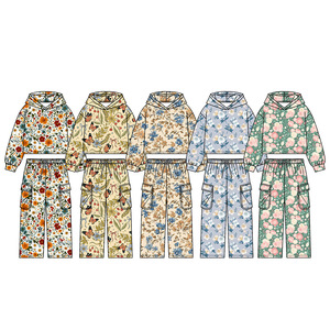 Conjunto de Ropa Casual y Cómoda para Niñas con Estampado de Flores, Sudadera con Capucha y Pantalones, Conjuntos de Otoño al por Mayor, Estilos Combinados para Hermanas, Ropa de Fábrica para Bebés - Product Image 1