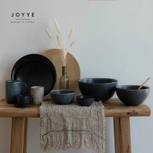 Joyye خمر نمط رد الفعل الصقيل أدوات مائدة من الفخار شعار مخصص السيراميك أطباق مستديرة