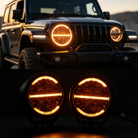 Faro LED da 5 Pollici Certificato ECE E9 R10 con Anello Luminoso Ambra, Lente a Nido d'Ape per Camion e Fuoristrada, Impermeabile IP68