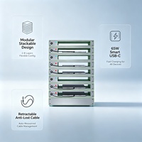 Station de charge USB-C PD modulaire empilable à 8 ports avec câble rétractable et charge sans fil pour l'école, le bureau et la salle de conférence