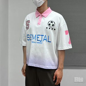 เสื้อยืดครอปทรงบ็อกซี่ปักลายสตรีทแวร์สำหรับผู้ชาย โลโก้สั่งทำ ผ้าฝ้าย 100% เสื้อฟุตบอลโอเวอร์ไซส์ เสื้อโปโลชาย - Product Image 2