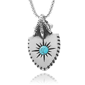 Pendentif Bouclier avec Pierre Turquoise, Collier en Acier Inoxydable, Bijoux Rétro pour Hommes, Design Géométrique, Cadeau 190186 - Product Image 4